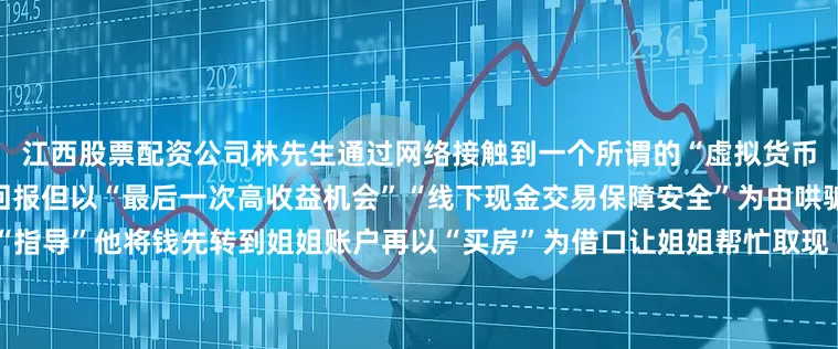 江西股票配资公司林先生通过网络接触到一个所谓的“虚拟货币投资”平台对方声称有高额回报但以“最后一次高收益机会”“线下现金交易保障安全”为由哄骗林先生筹集76万元并特意“指导”他将钱先转到姐姐账户再以“买房”为借口让姐姐帮忙取现“对方说这样的操作最安全让我别跟姐姐说太多就说买房急用”林先生说道真相大白的瞬间所有人都倒吸一口凉气民警立即行动陪同林先生在其车辆后备箱中找到了那个装有76万元现金的沉甸甸的